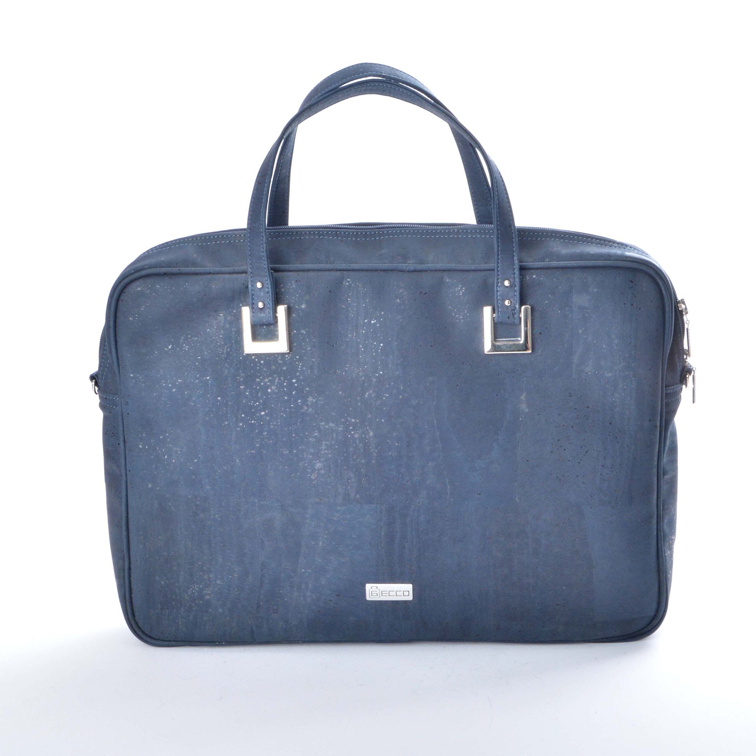 Wegańska torba na laptopa wykonana z naturalnej tkaniny korkowej w kolorze niebieskim