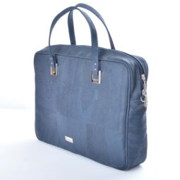 Wegańska torba na laptopa wykonana z naturalnej tkaniny korkowej w kolorze niebieskim